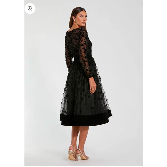 Mac Duggal Evening 67007D Sheer Long Sleeve Modest Prom A-Line Dress Size 8 NWT